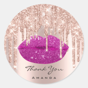 Thank Name Sweet16th Bridal Pink Glitter Kiss Lips Classic Round Sticker