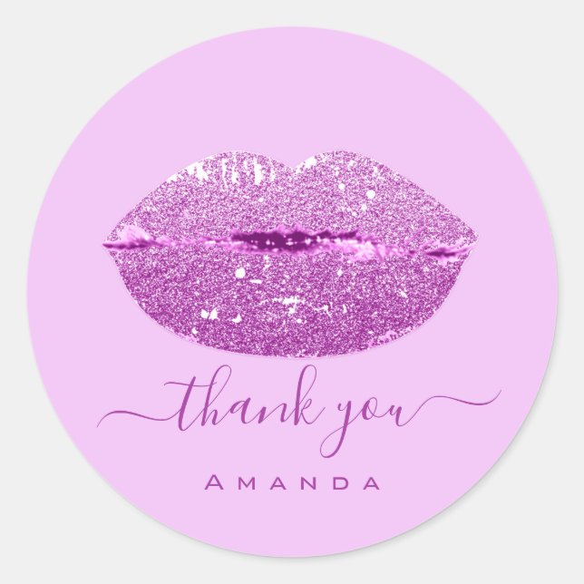 Thank Name Sweet16th. Purple Glam  Pink Kiss Lips Classic Round Sticker (Front)