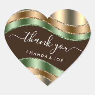 Thank Name Sweet 16th Bridal Gold Mint Green Brown Heart Sticker