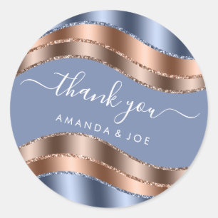 Thank Name Sweet 16th Bridal Rose Blue Glitter Classic Round Sticker