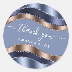 Thank Name Sweet 16th Bridal Rose Blue Navy Classic Round Sticker