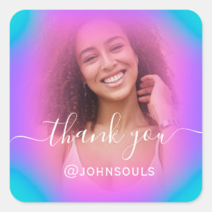 Thank Photo Neon Holograph Pink Bridal Sweet16th Square Sticker