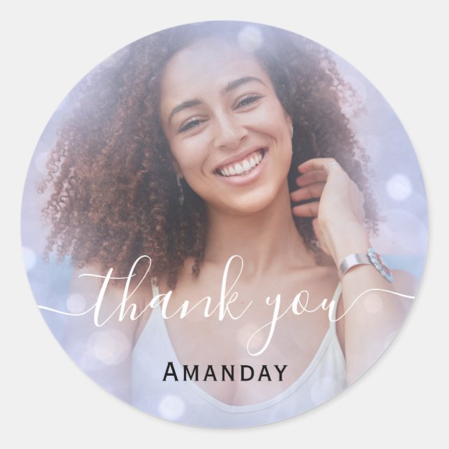 Thank Photo  Photo Bridal Sweet16 Graduate Blue Classic Round Sticker (Front)