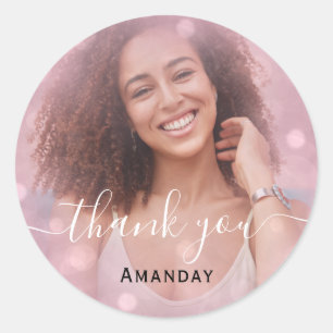 Thank Photo Photo Bridal Sweet16 Graduate Rose Classic Round Sticker