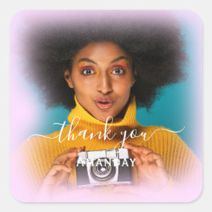 Thank Photo  Photo Pink Graduate  Bridal Sweet16 Square Sticker