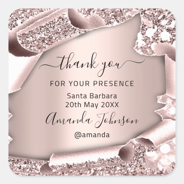 Thank QUINCEAÑERA Sweet 16th Rose  Favour Square Sticker (Front)