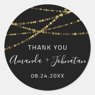 Thank Rose Name Date Black Golden Lights Simply Classic Round Sticker