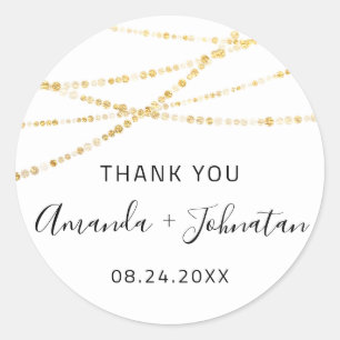 Thank Rose Name Date White Golden Lights Simply Classic Round Sticker