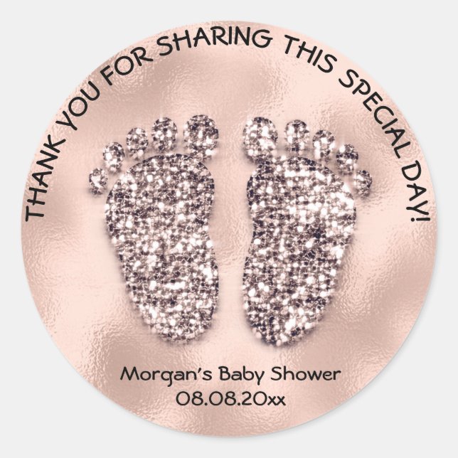 Thank Rose Skinny Glitter Feet Baby Shower Favour Classic Round Sticker (Front)