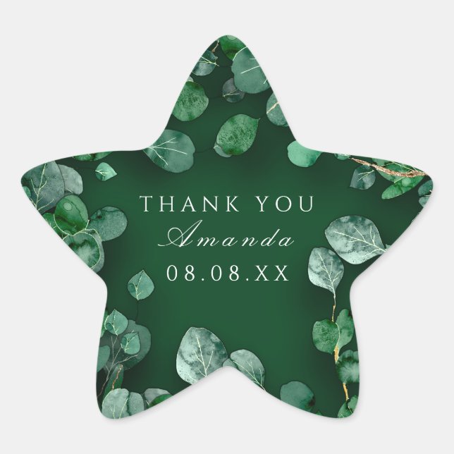 Thank Rustic Green Eucalyptus Woodland Favour Star Star Sticker (Front)