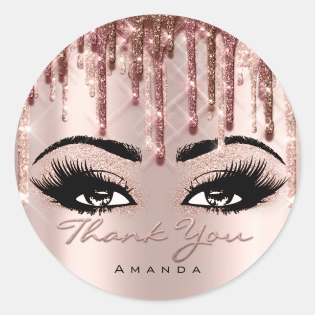 Thank Scrip Name 16th Bridal Rose Eyelash 3D drips Classic Round Sticker (Front)