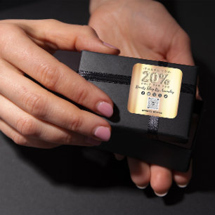 Thank Shopping 20%Off QR CODE Faux Gold Square Sticker