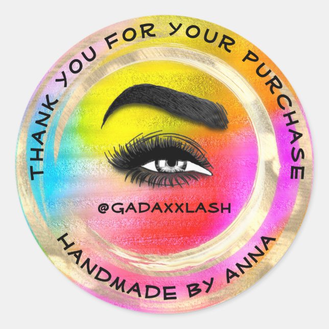 Thank Shopping Makeup Artist Lash Bright Holograph Classic Round Sticker (Front)