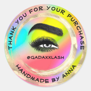 Thank Shopping Makeup Artist Lash Holographic Classic Round Sticker
