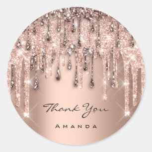 Thank Sweet 16th Bridal Wedding Rose Glitter Drip Classic Round Sticker