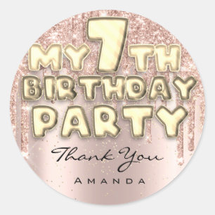 Thank Sweet 7th Birthday Party Glitter Drips Rose Classic Round Sticker