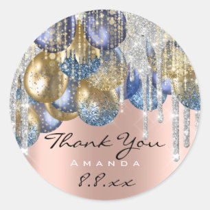 Thank Wedding Birthday Ballons Blue Silver Rose Classic Round Sticker