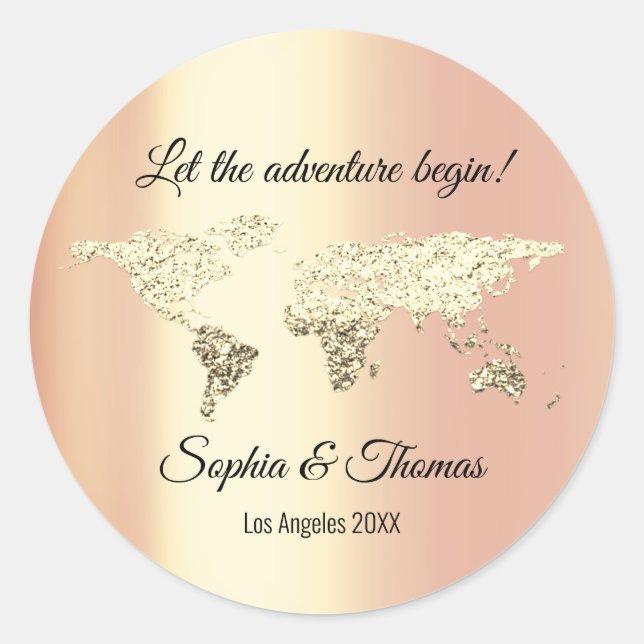 Thank Wedding World Map Destination Golden Globe Classic Round Sticker (Front)