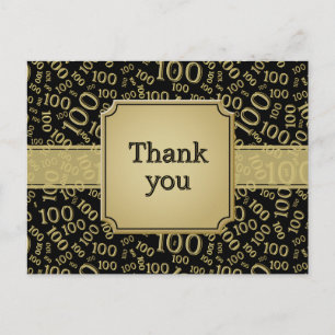 Thank You 100th Birthday Number Pattern Gold/Black Postcard