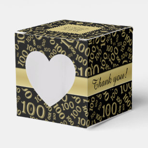 "Thank you": 100th Birthday Party Gold/Black Theme Favor Box