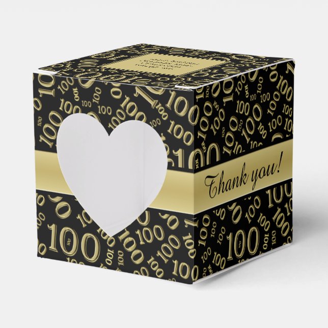 "Thank you": 100th Birthday Party Gold/Black Theme Favor Box (Front Side)