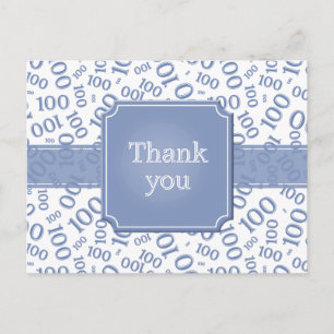 Thank You 100th Number Pattern Blue/White Postcard