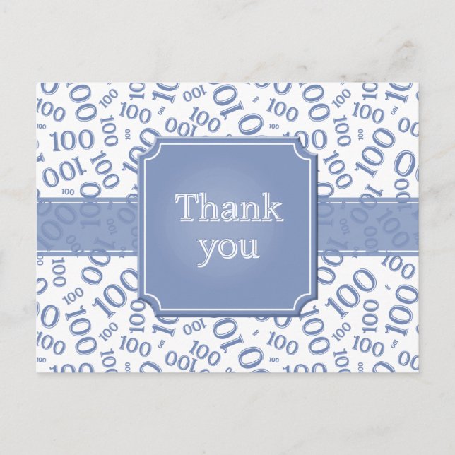 Thank You 100th Number Pattern Blue/White Postcard (Front)