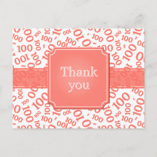 Thank You 100th Number Pattern Coral/White Postcard