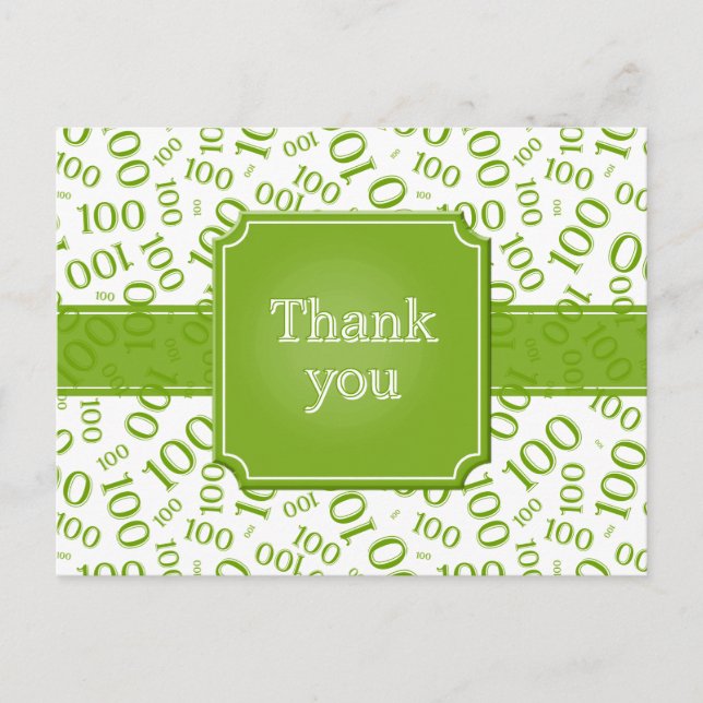 Thank You 100th Number Pattern Green/White Postcard (Front)