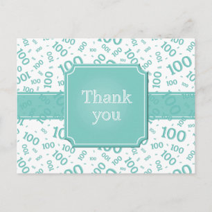 Thank You 100th Number Pattern Teal/White Postcard
