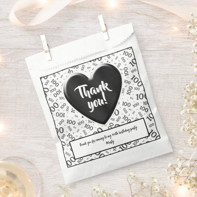 Thank You 100th Random Number Pattern Black/White Favour Bag (Clipped)