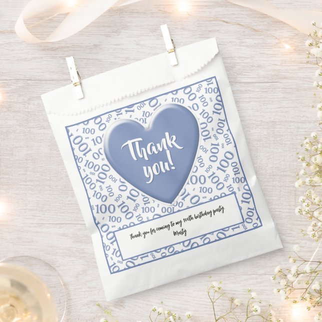 Thank You 100th Random Number Pattern Blue/White Favour Bag (Clipped)