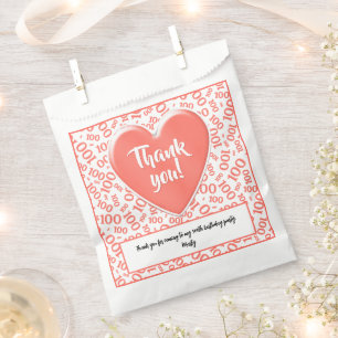Thank You 100th Random Number Pattern Coral/White Favour Bag