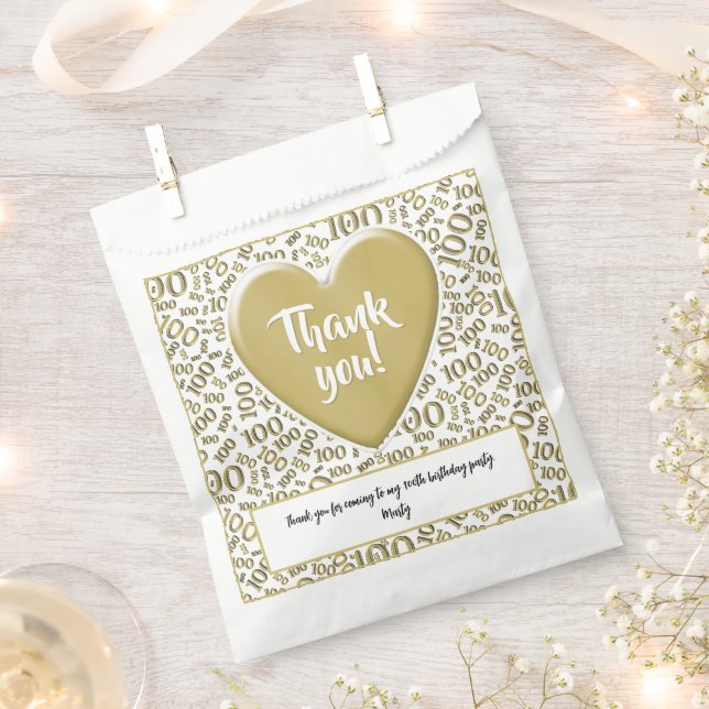 Thank You 100th Random Number Pattern Gold/White Favour Bag (Clipped)
