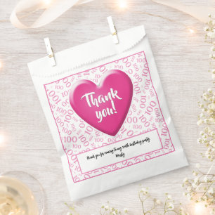 Thank You 100th Random Number Pattern Pink/White Favour Bag