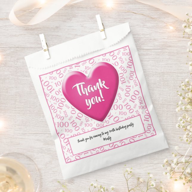 Thank You 100th Random Number Pattern Pink/White Favour Bag (Clipped)