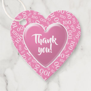 Thank You 100th Random Number Pattern Pink/White Favour Tags