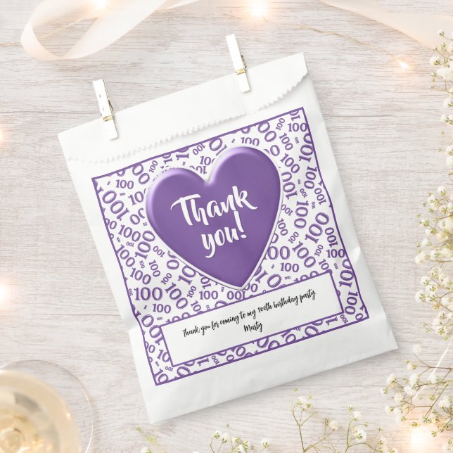 Thank You 100th Random Number Pattern Purple/White Favour Bag (Clipped)