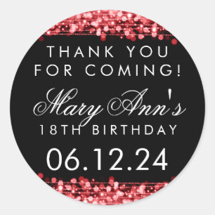 Thank You 18th Birthday Party Sparkles Red Classic Round Sticker