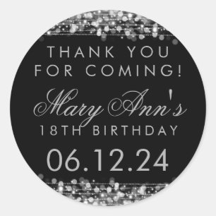 Thank You 18th Birthday Party Sparkles Silver Classic Round Sticker