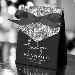 Thank You 18th Birthday Silver Glitter Monogram  Favor Box