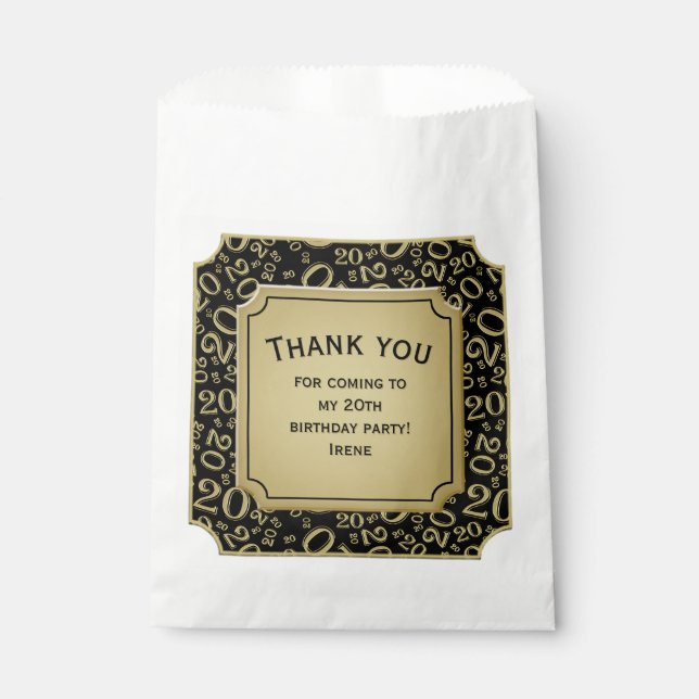 Thank you: 20th Random Number Pattern Gold 20 Favour Bag (Front)