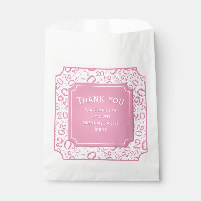 Thank you: 20th Random Number Pattern Pink 20 Favour Bag (Front)