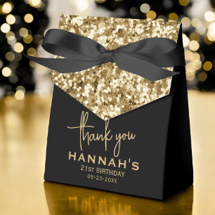 Thank You 21st Birthday Gold Glitter Monogram Favor Box
