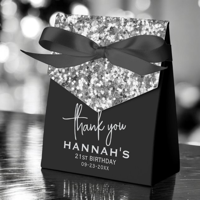 Thank You 21st Birthday Silver Glitter Monogram Favor Box (Creator Uploaded)