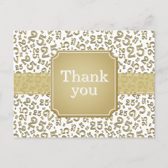 Thank You 25? Number Pattern Gold/White Postcard (Front)