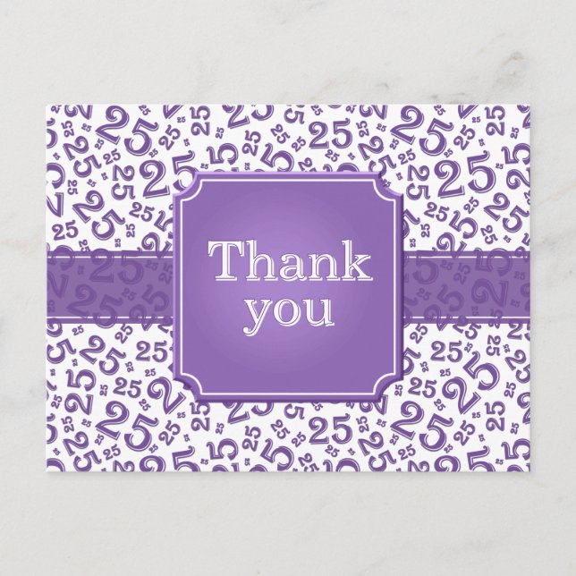 Thank You 25 Number Pattern Purple/White Postcard (Front)
