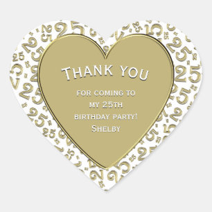 Thank you - 25th Birthday Gold and White Heart Sticker