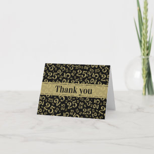 Thank You 25th Random Number Pattern Black/Gold Note Card