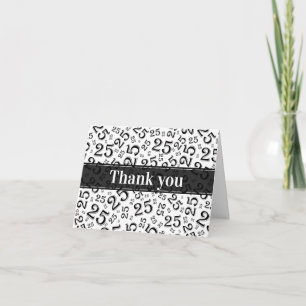 Thank You 25th Random Number Pattern Black/White Note Card
